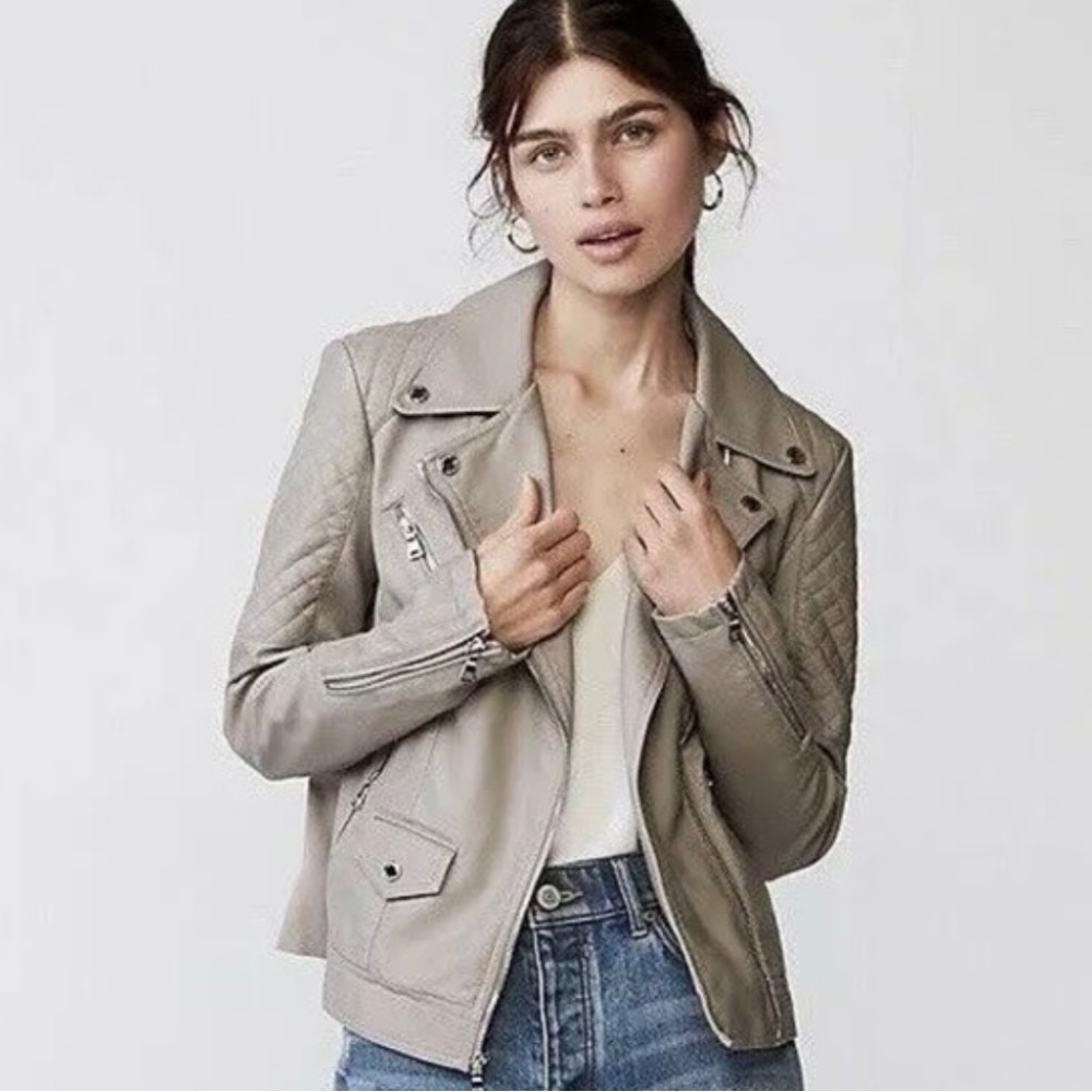 Express Women's Taupe Faux Leather Jacket - S
